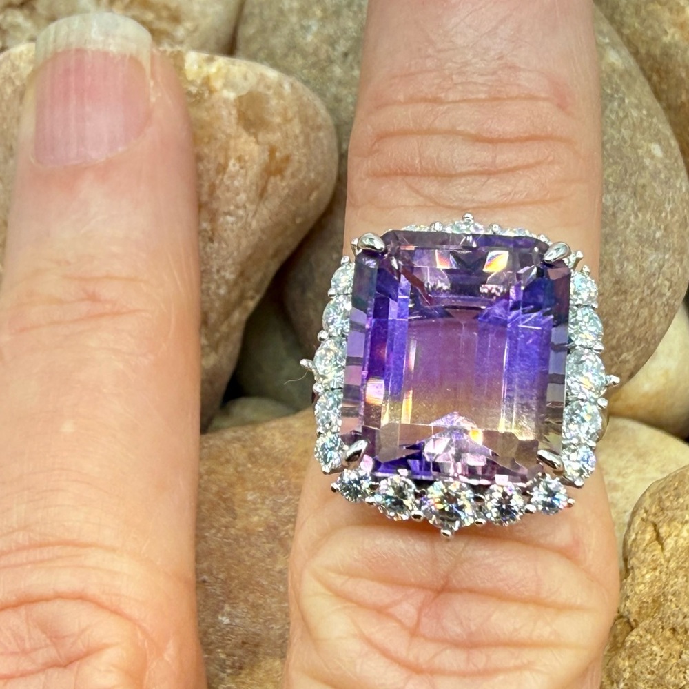 10.6ctw Ametrine Moissanite Halo Ring 925 Sz 5 Statement Ring Cocktail Luxury - Picture 14 of 16